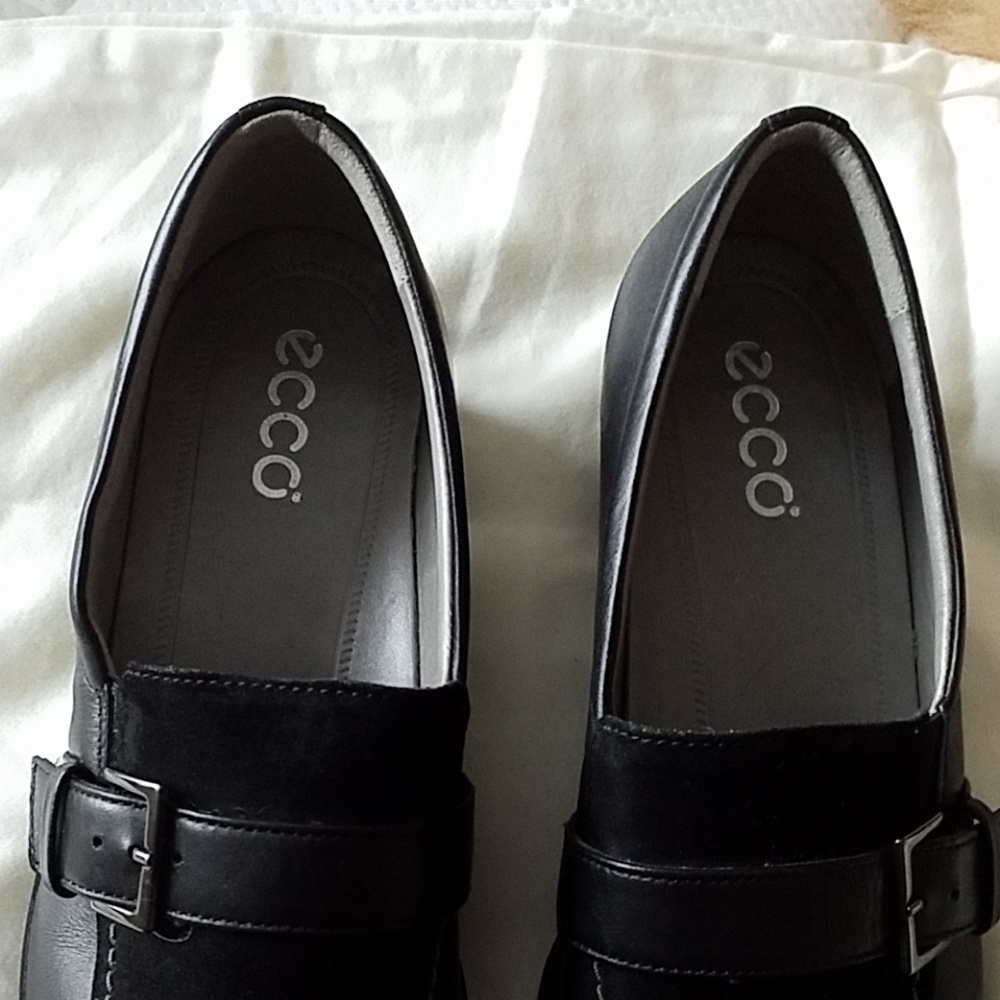 Ecco Black Leather & Suede Loafers NWOT - Picture 3 of 7